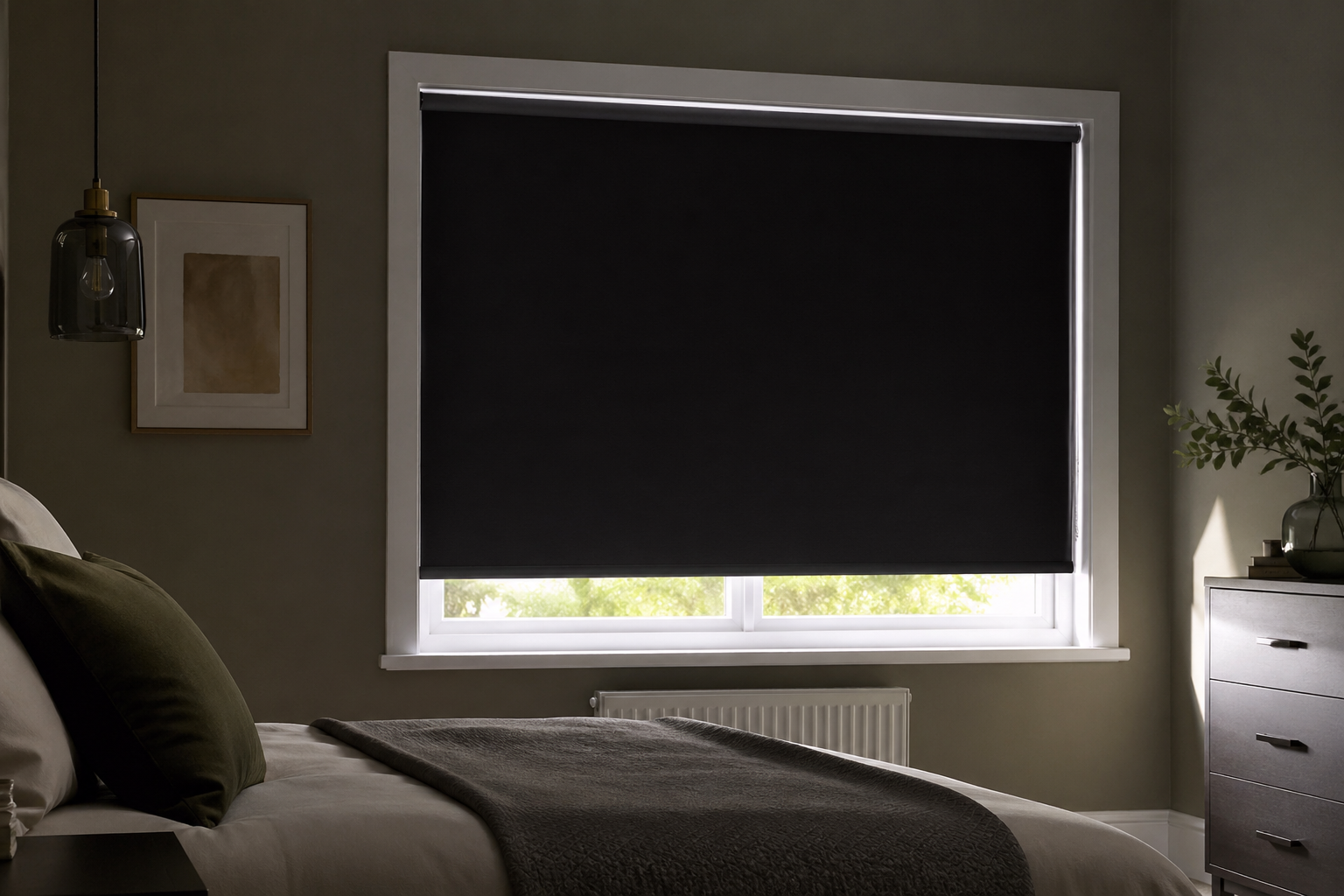 Blackout roller blinds in a Bedfordshire bedroom