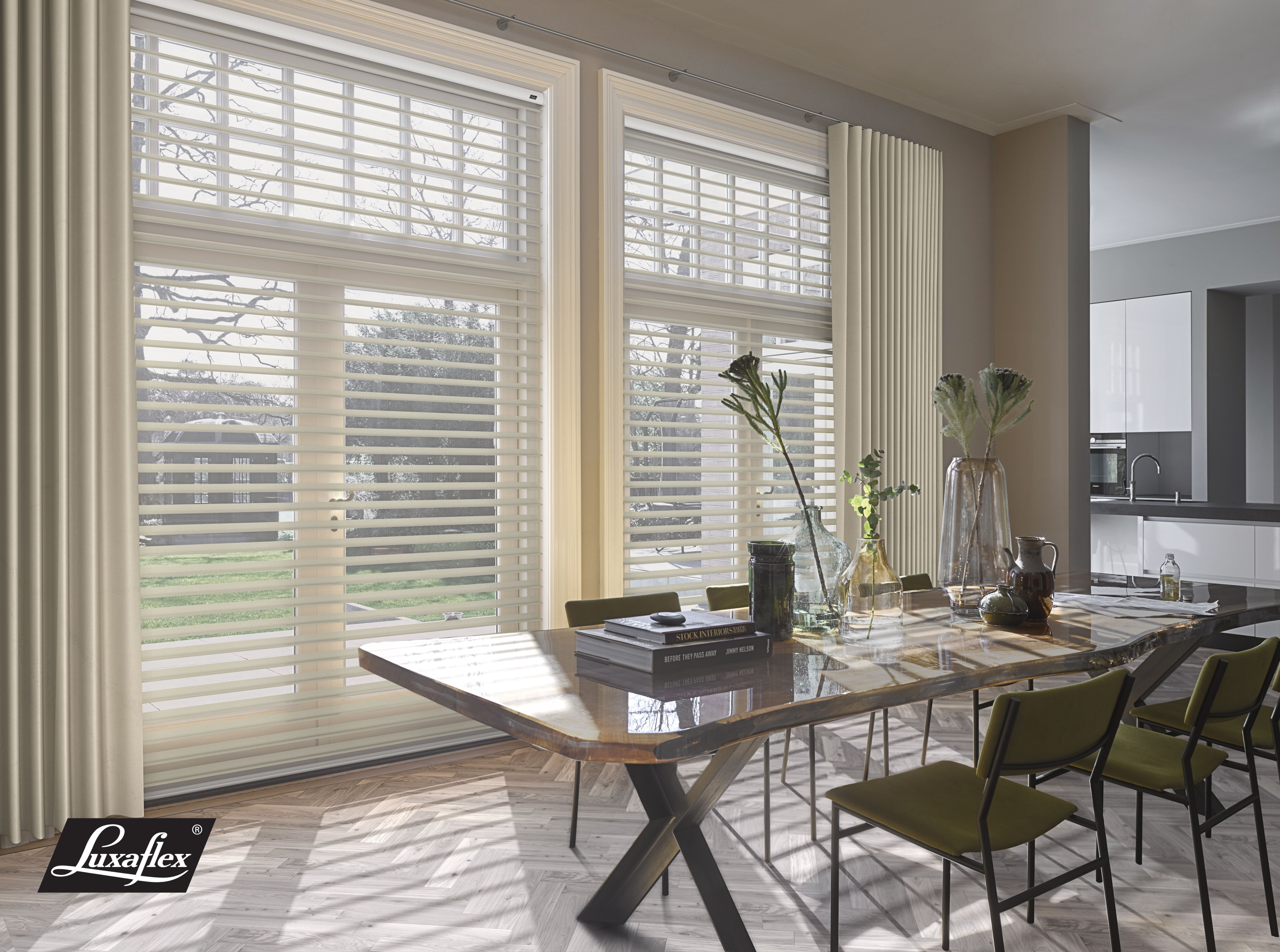 silhouette blinds in dining room